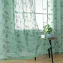BGment Dark Green Sheer Curtains 84 Inches Long - Embroidered Leaf Pattern Light Filtering Cottage Core Botanical Semi Sheer Grommet Window Drapes for Farmhouse Living Room, 2 Panels, 52 x 84 Inch