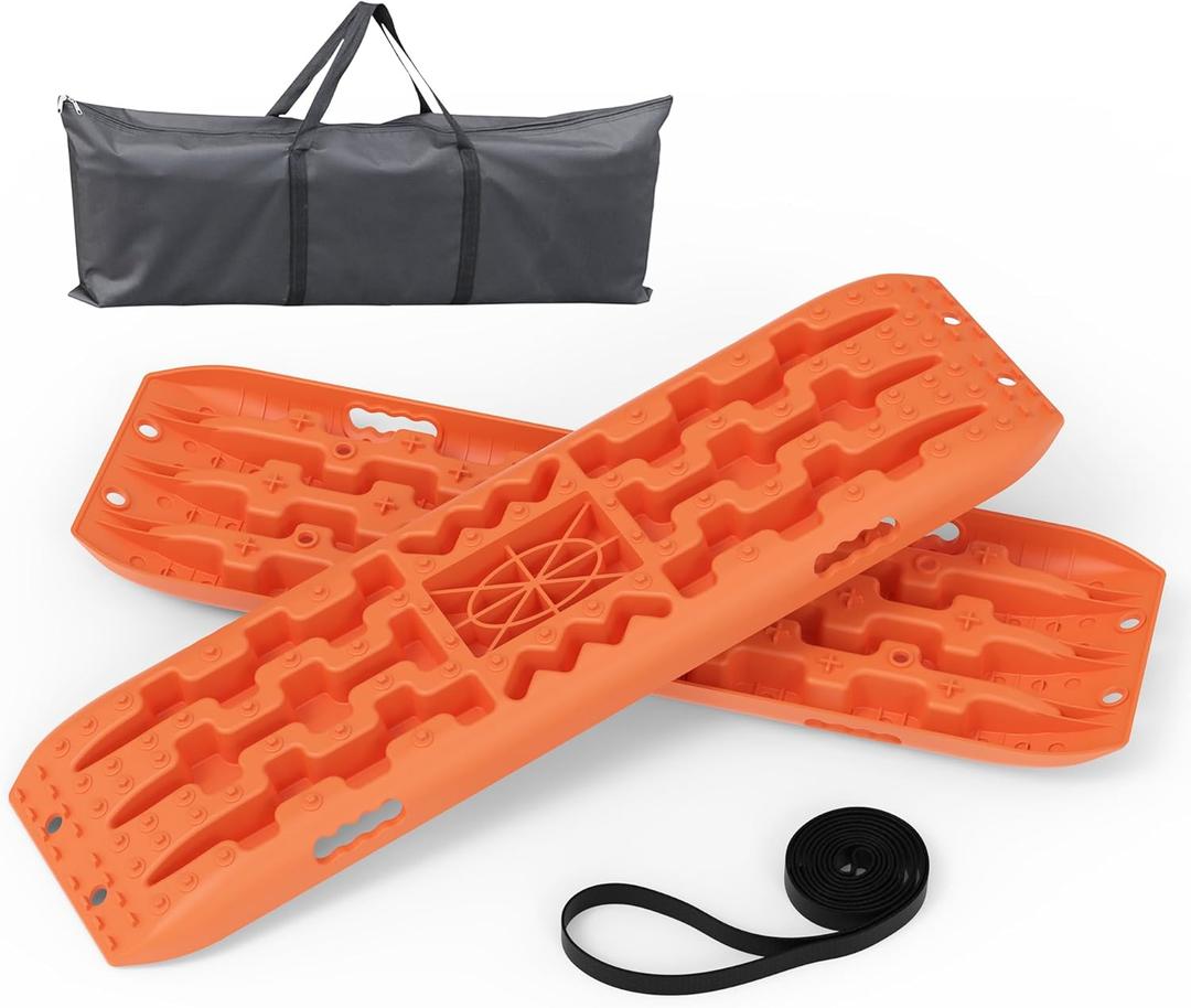 Heavy-Duty 41" Off-Road Traction Boards with Jack Base & Storage Bag - Recovery Boards Perfect for Sand, Mud, and Snow, 2pcs Orange