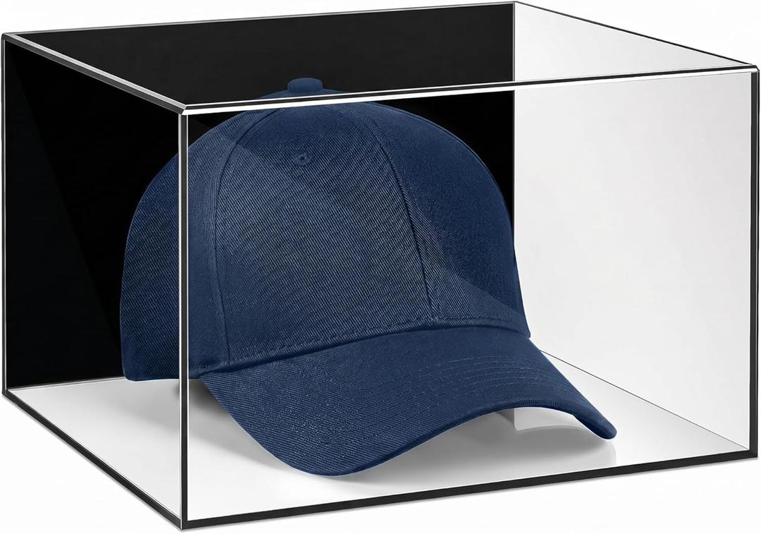 Yinkin Wall Mount Hat Display Case Clear Acrylic Baseball Cap Display Box with UV Protection for Sports Caps and Collectibles Gift(Black Backplate)