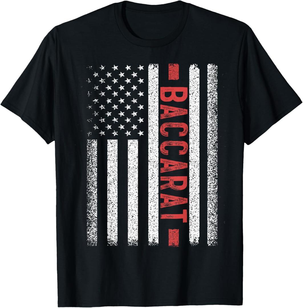 Baccarat American Flag 4th of July Baccara Player Women Men T-Shirt (Small, Black)