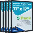 11"x 17" Self Adhesive Magnetic Sign Holder, Double Sided Window Magnetic Display Frame with Clear PVC and Strong Magnetic for Office/Store/Door/Glass/Refrigerator Display Frame(Black, Pack of 5)