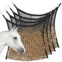 4 PCS Slow Feed Hay Net for Horses, Large Capacity Hay Bags for Horses Goats Sheep Donkey Trailer Full Day Feeding, Easy to Fill and Hang, Black, 35 x 31 Inch