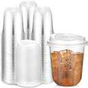 Baderke 100 Sets 12 oz Clear Plastic Cups with Lids,Sturdy Iced Coffee Cups with lids, Disposable Plastic Smoothie Cup for Cold Drinks