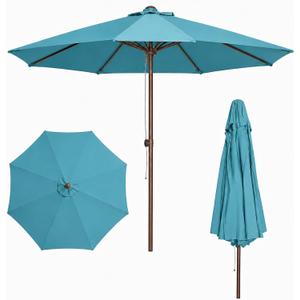 Patio Kingdom 9FT Patio Umbrella, Outdoor Table Umbrella with Rope Pulley Lift, 3 Adjustable Heights, Market Umbrellas for Backyard, Pool and Deck, UPF50+, Light Blue
