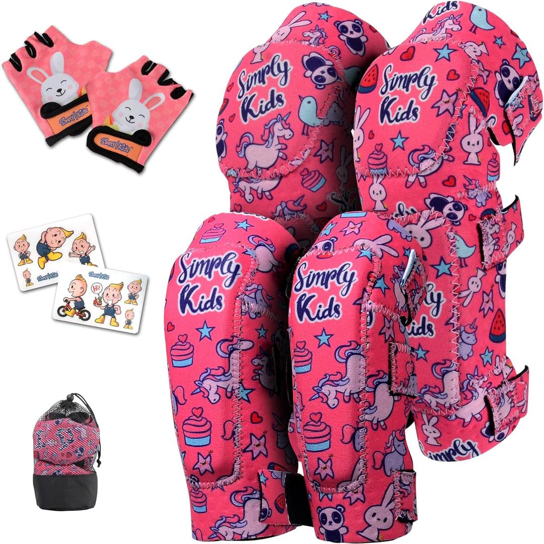 Soft-Style Kids Knee and Elbow Pads with Bike Gloves, Flexible Impact-Resistant Gear for Ages 2-11, Designed for Balance Bikes, Roller-Skating, and Skateboarding (Small), 4 Pcs