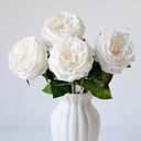 YalzoneMet 3.5'' Big Bloom White Rose Artificial Flowers 4Pcs Real Touch Rose Faux 17.7 Inch Long Stem Austen Roses Peonies Fake Flowers for Home Kitchen Party Christmas Flower Wedding Decor