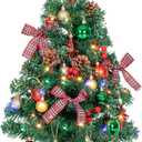 24 Mini Christmas Tree, Tabletop Flocked Small Christmas Tree with Lights, Timer, Tree Topper Star, Snow Frosted Artificial Xmas Tree w/Hanging Ornaments for Holiday DIY Home Decor (Red)