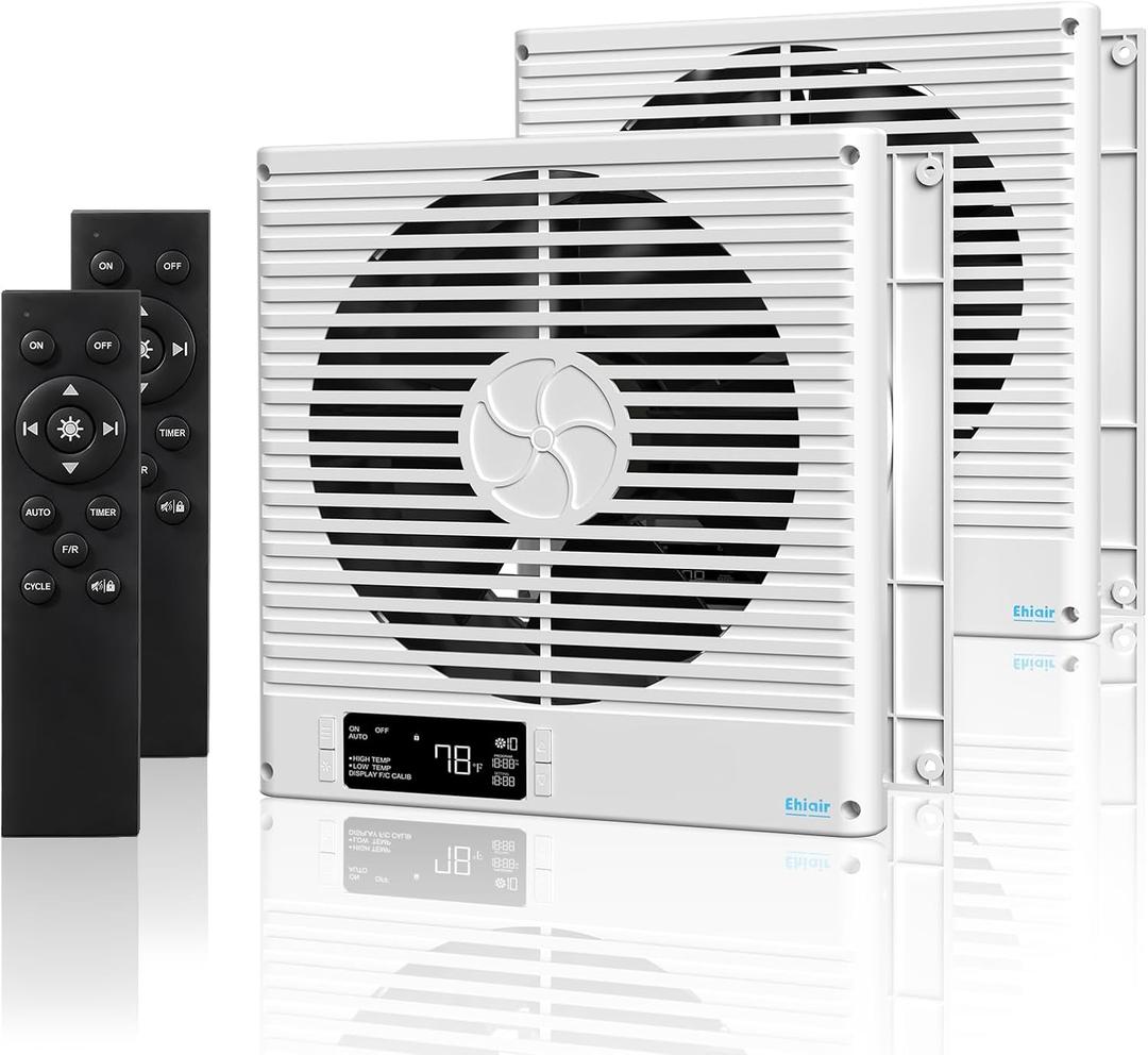 2PCS 8" Room to Room Fan with Remote, 320 CFM Room to Room Air Transfer Fan, 10 Speeds Quiet DC Motor Through Wall Fan & Exhaust Vent for Bedroom, Laundry, Kitchen, Garage, ETL Certified