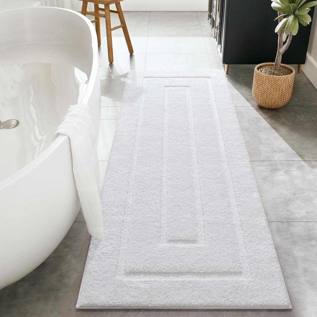 HOMORE Bathroom Rugs 24x60 Inch White Bathroom Runner Rug, Soft and Absorbent Bath Mat, Non Slip Long Runner Rug for Vanity, Washable Plush Bath Rugs for Shower Floor