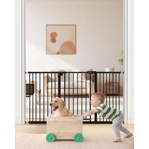 Keny 29"-55" Extra Wide Baby Gate, Pressure Mounted No Drilling Dog Gate for Stairs Doorways, Easy Walk Through Safety Gate for Babies or Pets, 30" Tall, Black