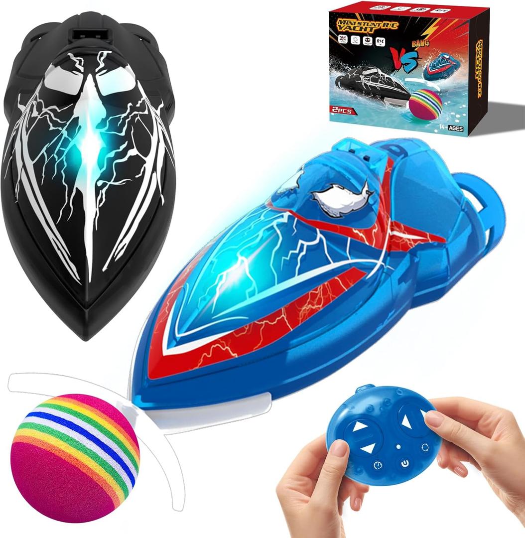 fromeasy 2-Pack Mini RC Boats with Floating Ball 2.4GHz Remote Control Boats for Pools & Lakes, 2 Speeds, Auto Flip, Waterproof, Low Battery Alert, for Kids & Adults