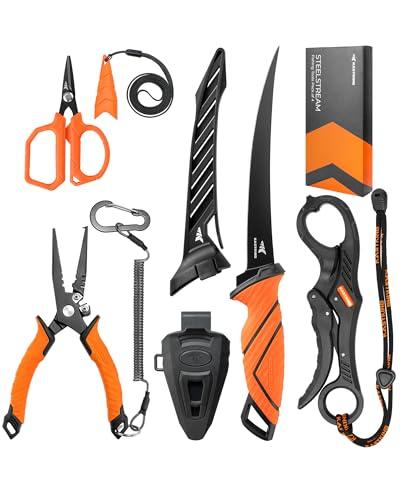 KastKing SteelStream Fishing Tool Set, Fishing Gear - Corrosion Resistant Fishing Pliers, Fillet Knife, Fishing Scissors, Fish Lip Gripper, Multi-Functional Jaw, Fishing Gifts for Men