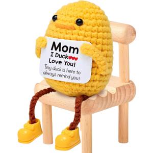 3 x KOOLYI Gift for Mom from Daughter Son Mothers Day Mom Birthday Gifts for Women Inspirational Crochet Duck Anniversary Cute Handmade Knitted Duck Toy with Positive Card Cheering I Love You Gift