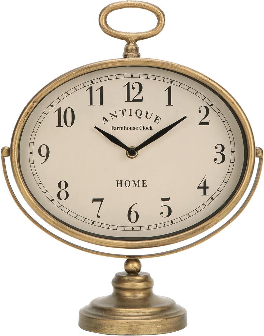 NIKKY HOME Antique Table Clock, Gold Retro Desk Clock with Silent-Non-Ticking Battery Operated Rustic Desk Clock for Living Room, Tabletop, Countertop