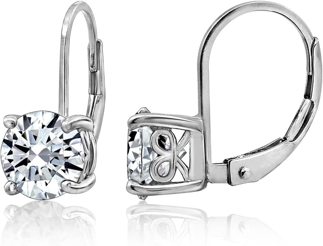 Amazon Essentials Platinum-Plated Sterling Silver Infinite Elements Zirconia Leverback Earrings (previously Amazon Collection) (3 carat)