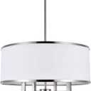 Classic 4-Light Drum Pendant Lighting Fixture, 20'' White Fabric Shade, Vertical Rod Semi Flush Mount Ceiling Lights, Brushed Nickel Chandelier for Foyer Entryway Hallway Dining Room