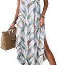 Zeagoo Women Floral Summer Casual Beach Printed Tank Dress with Pockets Pleated Front Long Dress XL