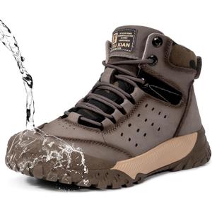 Men's Hiking Boots - Waterproof Breathable Lightweight Non-Slip | Mid Top Ankle Boots (Brown, 9.5) 
