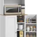 HOMCOM 67" Kitchen Pantry Cabinet with Microwave Shelf, Adjustable Shelves & 8 Door Storage, Modern Compact Kitchen Hutch, Freestanding Food Storage Cabinet with Glass Door for Dining Room, White