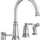 Moen Edison Spot Resist Stainless One-Handle High Arc 4-hole Kitchen Faucet with Side Sprayer and Soap Dispenser, 87042SRS