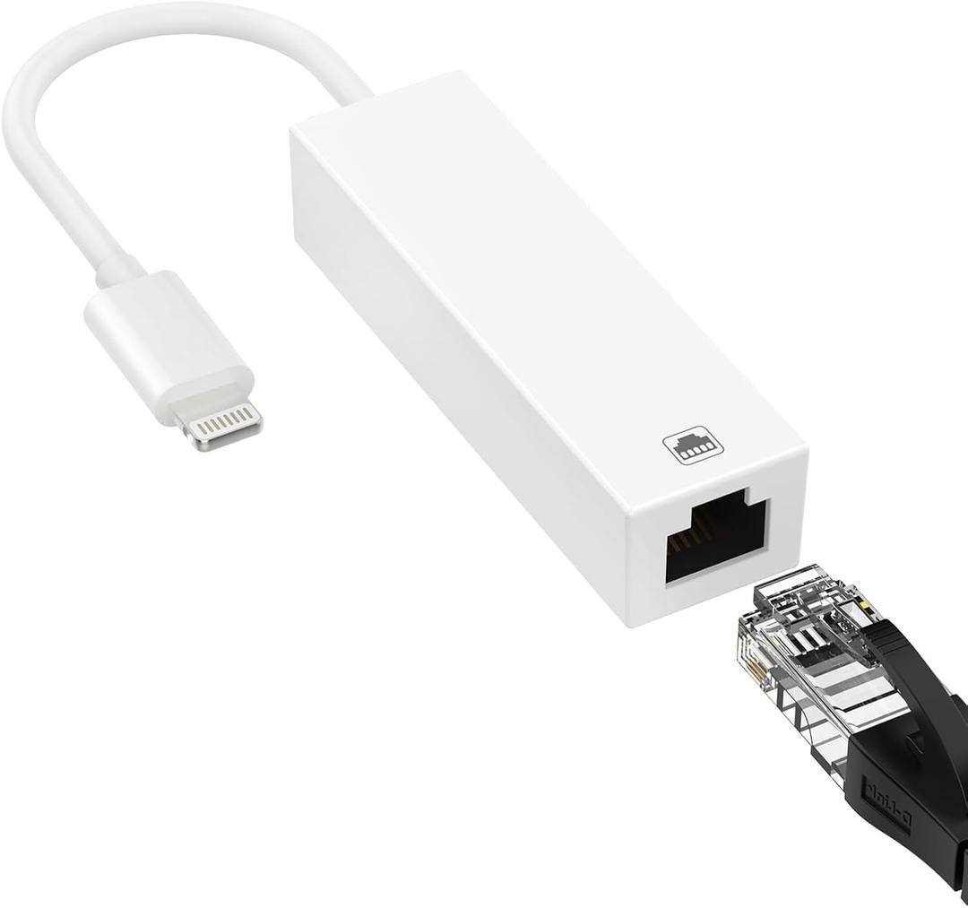 Lightning to RJ45 Ethernet Adapter,Plug and Play, Compatible with iPhone 14/13/12/11/XS/XR/X/8/7/iPad/iPod, Supports 100Mbps
