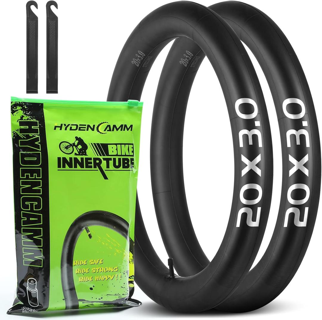 2 Pack 20x3 Fat Tire Bike Inner Tubes, 20" Fat Bike Tubes 20 X 3.0/3.50 AV Schrader Valve with 2 Tire Levers, Inner Tube Compatible with 20X3.0 20 X 3.30 20 X 3.5 for Road/Mountain/E Bike by Hydencamm