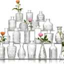 Glass Bud Vase Set of 20 - Small Vases for Flowers in Bulk - Assorted Vintage Crystal Vases for Flowers, Table Centerpieces (Clear, 20 Pcs)