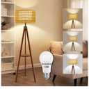 Vinaco Boho Tripod Floor Lamp with Shelf, Double Lampshades Mid-Century Standing Lamps, 3 Color Temperatures Wicker Floor Lamp, Foot Switch Rattan Tall Lamps for Bedroom, Living Room, Office