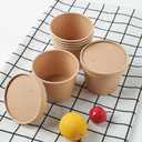 JOLLY PARTY 50pack 12oz Paper Soup Containers with Lids, Disposable Paper Food Cups, Ice Cream Cups, Food Storage with Lids, Microwavable and freezer safe, Suitable for Christmas Thanksgiving (Brown)