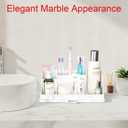 Large Size Silicone Tooth Brush Holder for Bathroom with Drainage, White Marble Toothbrush Holders, Easy Clean Bathroom Countertop Organizer Detachable Makeup Organizer for Vanity