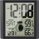 Warminn Atomic Wall Clock with Indoor/outdoor Temp Large Number Display Silent Battery Operated Alarm Analog Digital Clocks for Bedroom Dementia Seniors Desk Living Room Office Bathroom Kitchen Shower (Black)
