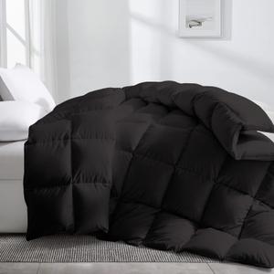 puredown Goose Feather Comforter Twin Size, All Season Duvet Insert, Ultra Soft 100% Cotton Shell, Hotel Collection Medium Warmth Feather Comforter (Black, 68x88)