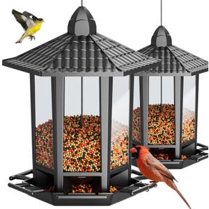 Birdream 2 Pack Bird Feeders for Outdoor Hanging, Retro Pagoda Design Fun Installation Bird Feeder, Attracting Wild Birds Chickadees Goldfinches Cardinals Finches and Sparrows, Black