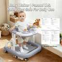 5-in-1 Baby Walker with Wheels Foldable Height-Adjustable Walker for Baby Boy 6-12 Months with Feeding Tray Multi-Functional Activity Center (Grey)