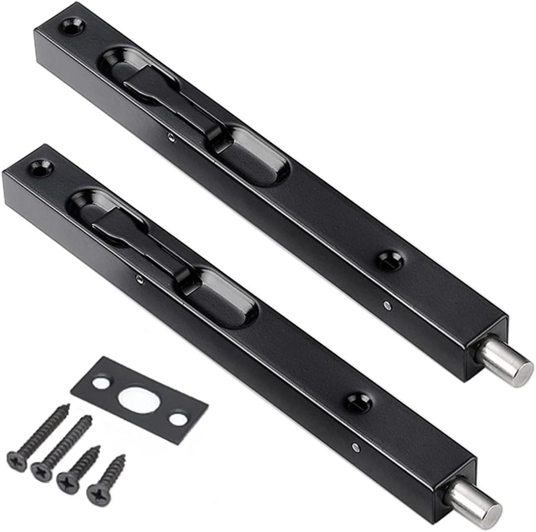 Pack of 2 8 Inch Door Bolts, Stainless Steel Concealed Security French Door Latches Flush Bolt with Hardwares, Metal Flush Latch Bolts for Double Door Wood Door Dummy Door, Black