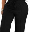 PINSV Women's 2 Piece Outfits Lounge Short Sleeve Tops High Waisted Wide Leg Pants Tracksuit Sets Black M