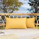 Kevin Textile Pack of 2 Outdoor Waterproof Throw Pillow Covers Decorative Square Outdoor Checkered Pillows Cushion Case Patio Pillows for Couch 12x20 inches 30x50 cm Yellow