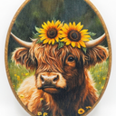 AEHIE Rustic Floral Western Cow Oval Wall Art Decor, Farmhouse Wildflower Flower Canvas Artwork Framed, Country Farm Cattle Animal Oval Wall Art for Home Bedroom Living Room Decor, 11x8.5 Inch