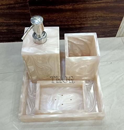 Stylish Luxury Bathroom Sets Stone - Bathroom Accessories Decor/Soap Dispenser, Tooth Brush Holder and Soap Dish and Towel Tray Set of 4 Rustic Vintage Home Decor Gifts