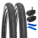 YUNSCM 24" Road Bike Tires 24X2.125/57-507 and 24" Heavy Duty Bike Tubes Schrader Valve AV32mm Compatible with 24x2.0 24x2.10 24 x 2.125 24x2.15 Bike Bicycle Tires and Tubes (Y-789)