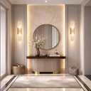 Alabaster Wall Sconce, Natural Marble Wall Light, Modern White Stone Wall Mounted Lighting Fixture for Bathroom Vanity, Bedroom, Living Room, Hallway, Stairs, Entryway (Gold, 2PCS)