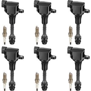 BDFHYK Set of 6 Ignition Coils pack UF401 & Iridium Spark Plugs 4469 Compatible with INFINITI FX35 G35 I35 M35 QX4 Nissan 350Z Altima Frontier 350Z 3.5L 4.0L V6 Replacement for C1439 22448-AL615