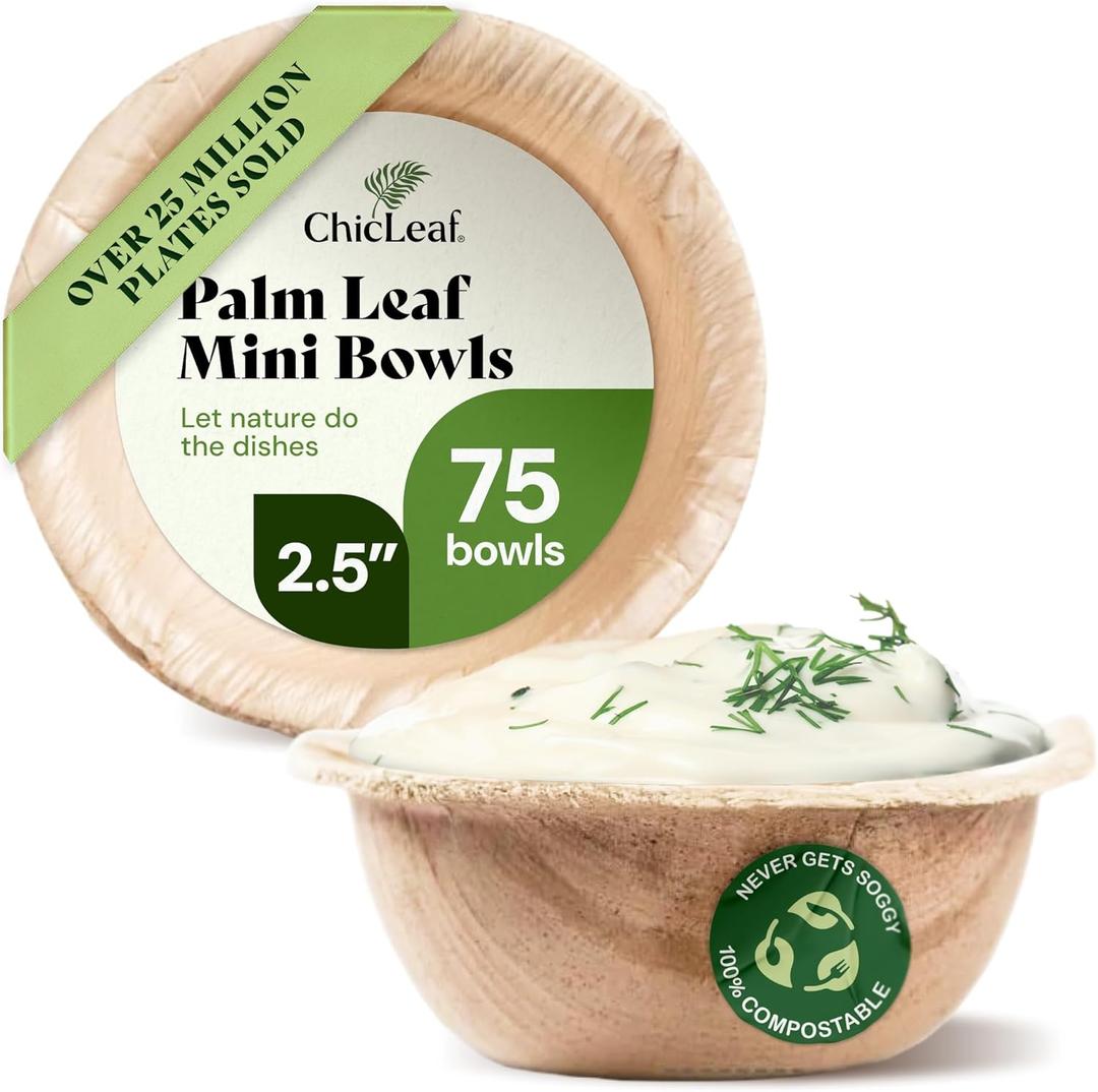 Chic Leaf Palm Leaf Bowls for Rabbits & Small Pets (2.5'', Round, Pack of 75) - Mini Disposable, Compostable, Edible & Chewable Palm Bowls for Bunnies, Hamsters, Guinea Pigs, Chinchillas, Rabbit Toys