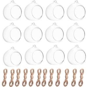 Hanging Glass Candle Holder, Globe Glass Tea Light Holder, Hanging Glass Vase, Flower Plants Terrarium, Glass Orbs Container, Micro Landscape DIY for Home, Office, Wedding (2.36" 12Pcs)