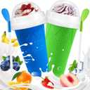 FANS-ONE Slushie Cup, 2 Pack Slushy Maker Cup, Frozen Magic Squeeze Cups for Juice Milk Yogurt Ice Cream Make, DIY Cooling Cup with Lid & Straw Cool Stuff Things for Kids Friends Family (Blue+Green)
