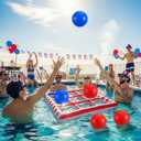 Hollowfly 4th of July Pool Toy Set Tic-tac-Toe Inflatable Pool Floats, 250th Anniversary Flag Swimming Float Toy with 10 Balls for Adults Independence Day Summer Beach Memorial Veterans Party, Patriotic