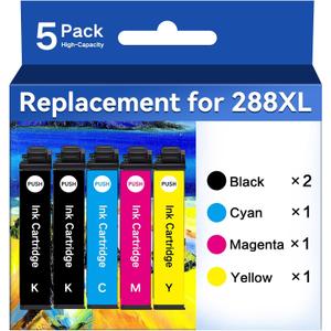 Remanufactured Ink Cartridge for Epson 288XL Ink Cartridges Combo Pack for Expression Home XP-430 XP-330 XP-434 XP-440 XP-446 XP-340 Printer(2 Black, 1 Cyan, 1 Magenta, 1 Yellow)