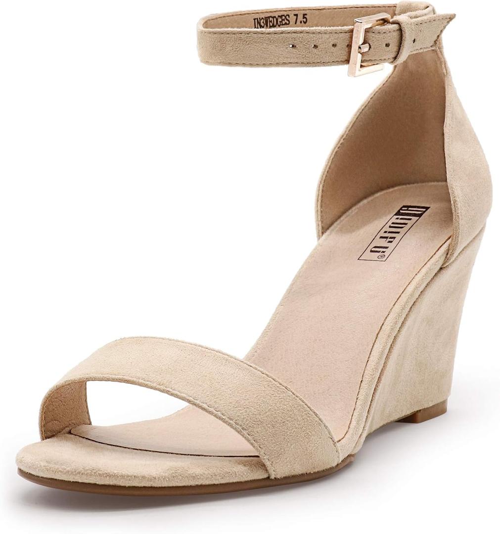 IDIFU Women's Classic Wedge Heels Sandals | 3 Inch Ankle Strap Open Toe Evening Dress Wedding Shoes