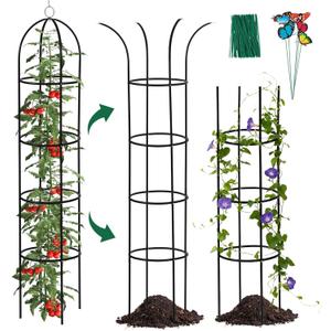 100% Metal Garden Obelisk Trellis for Climbing Plants Outdoor, 6.6ft Tall Metal Plant Support with Garden Twist Tie for Tomato Cucumber Pea Ivy Vines Rose Clematis Potted Plant Trellis 1 Pack