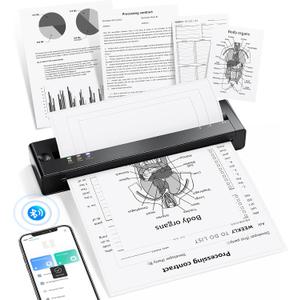 TATTMUSE Portable Printers Wireless for Travel, Inkless Thermal Printer, Small Bluetooth Mobile Compact Printer for Home Use, Support 8.5" X 11" US Letter & A4 Size Thermal Paper, Dot Matrix Printer (Black)